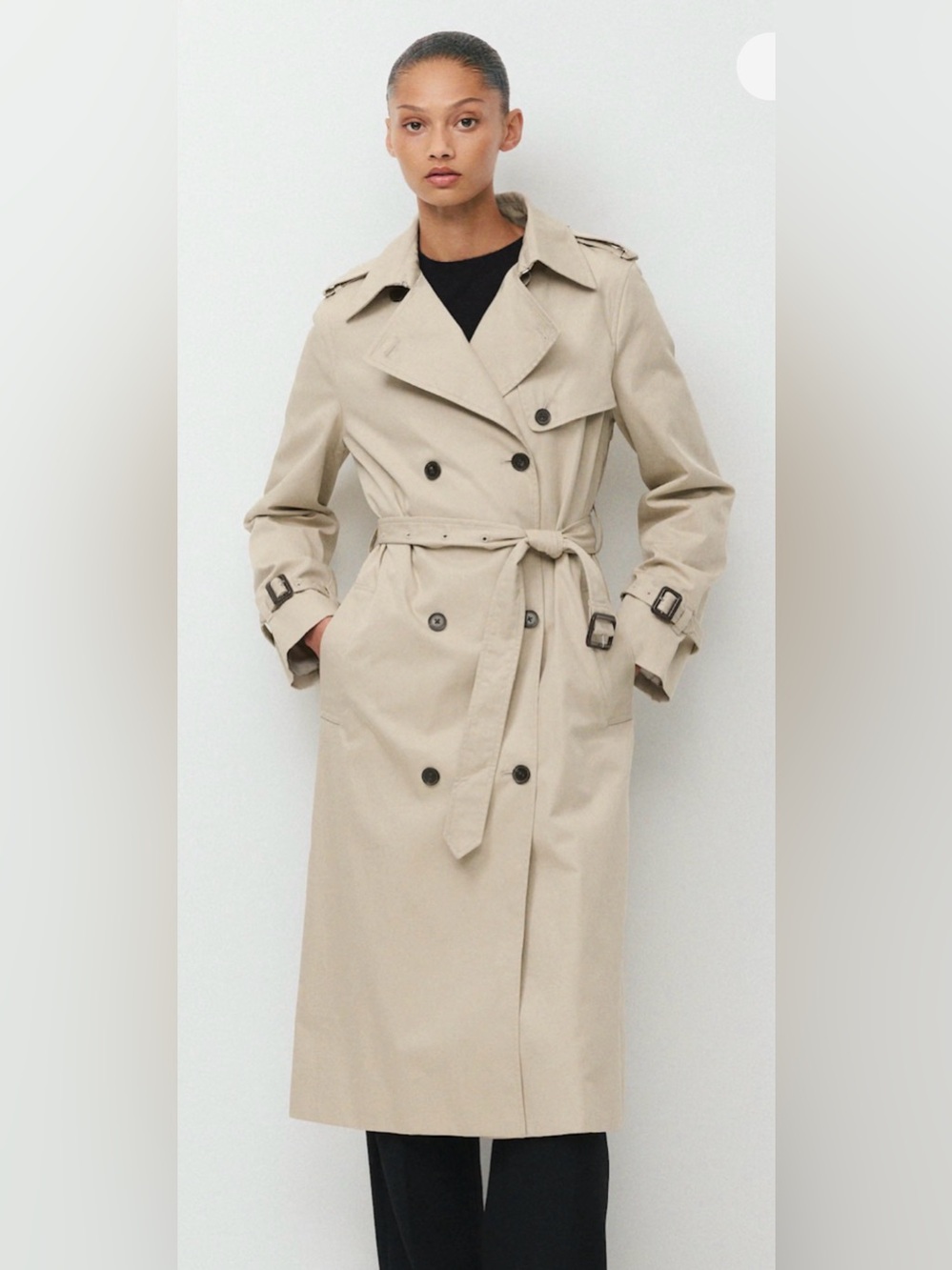 Babaton Women’s Light Beige Trench Coat - Classic Double-Breasted Style